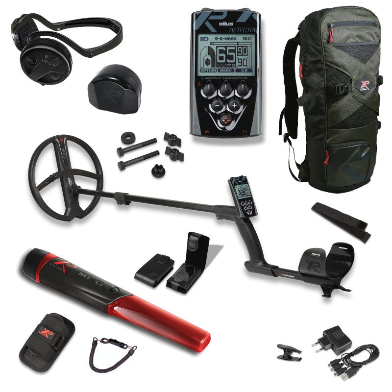Metalldetektor XP DEUS mit WSA Funkkopfhörer, Pinpointer WSA und Rucksack